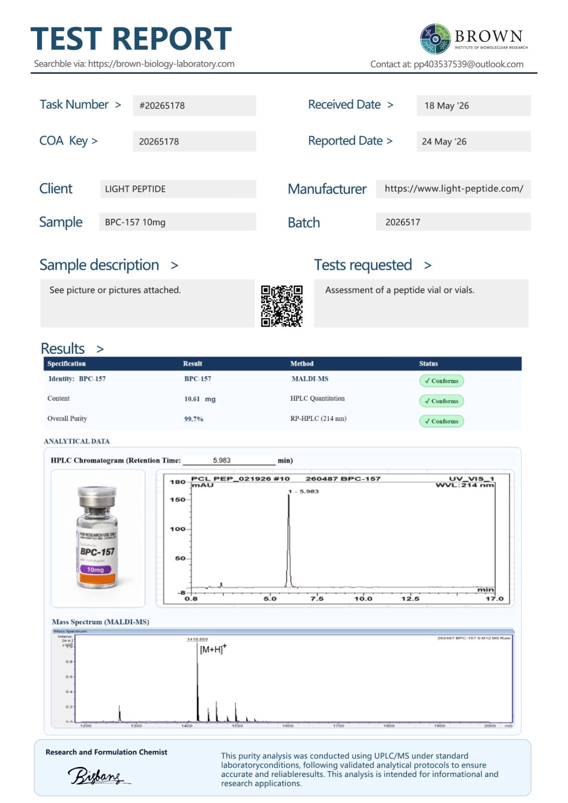 BPC-157 Certificate of Analysis 1